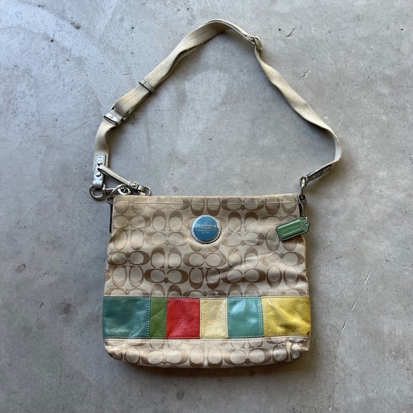 Coach Handbags - Coach Signature Monogram Multi-Color Patchwork Crossbody Bag 11176 Tan Silver
